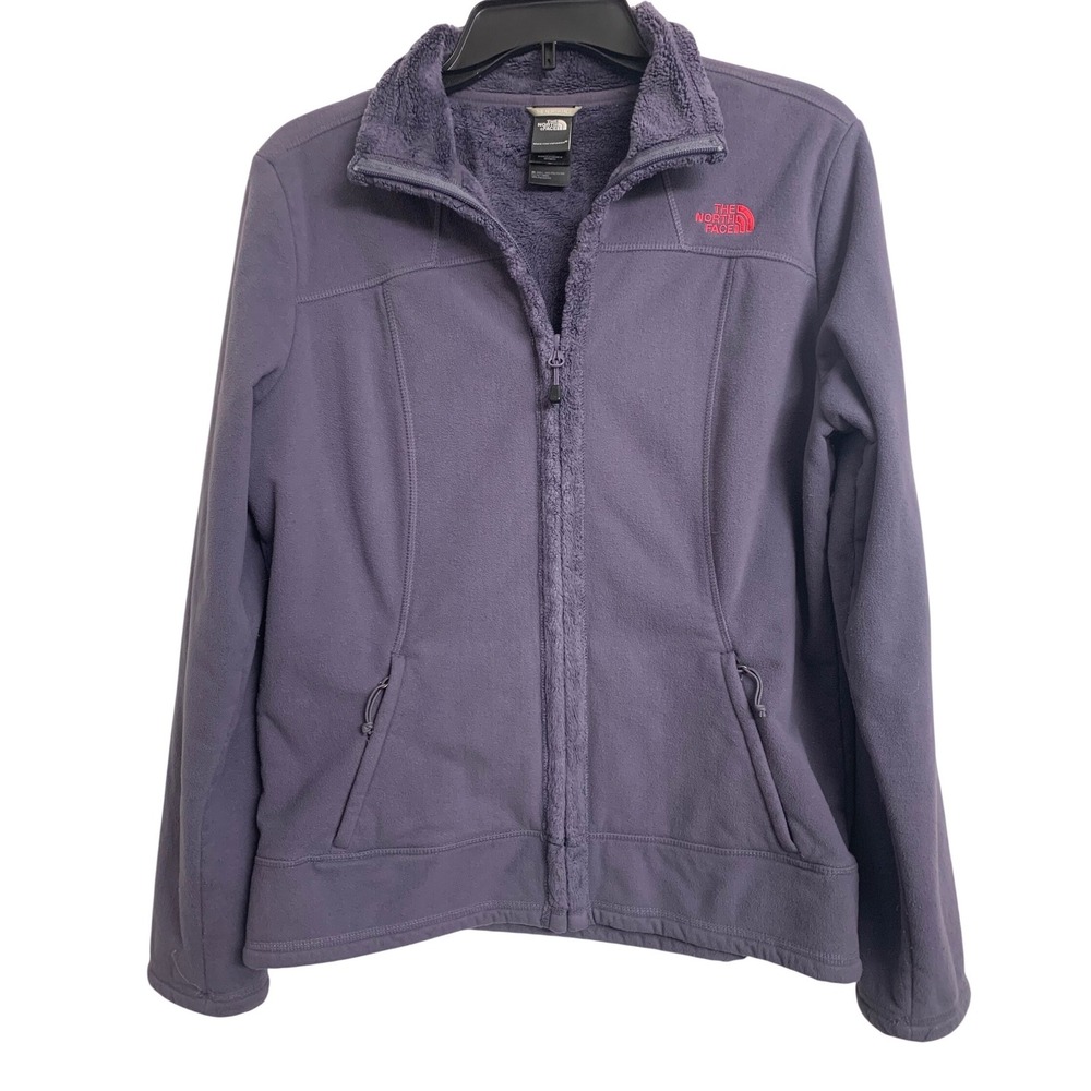 The North Face Outdoor Hiking Purple Full Zip Fleece Jacket Pink Logo Large